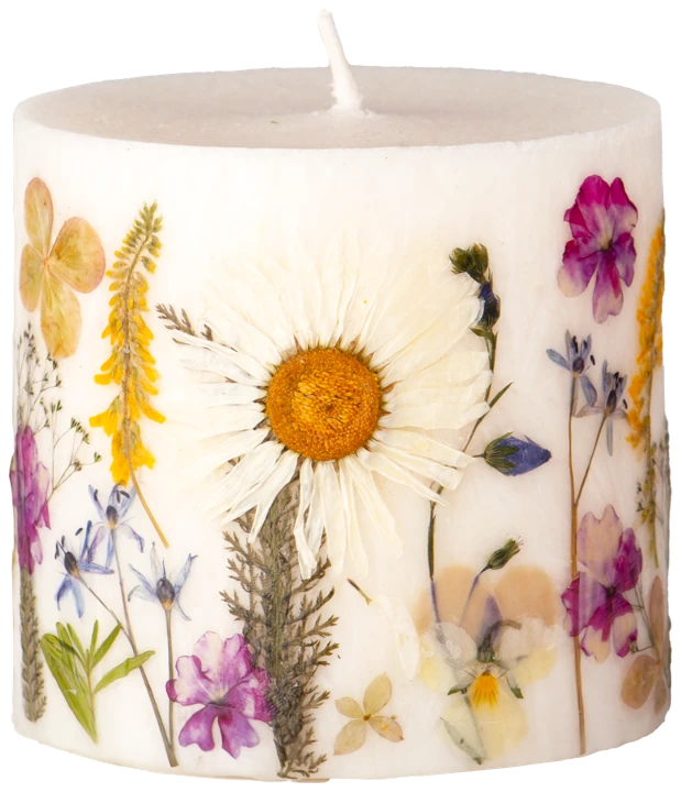 Kleine runde Wildblumenkerze